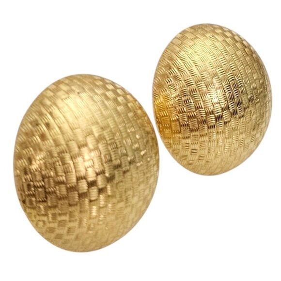 FO Inc. Gold Tone Round Dome Clip On Earrings Weave Texture, Fernando Originals - Picture 6 of 13